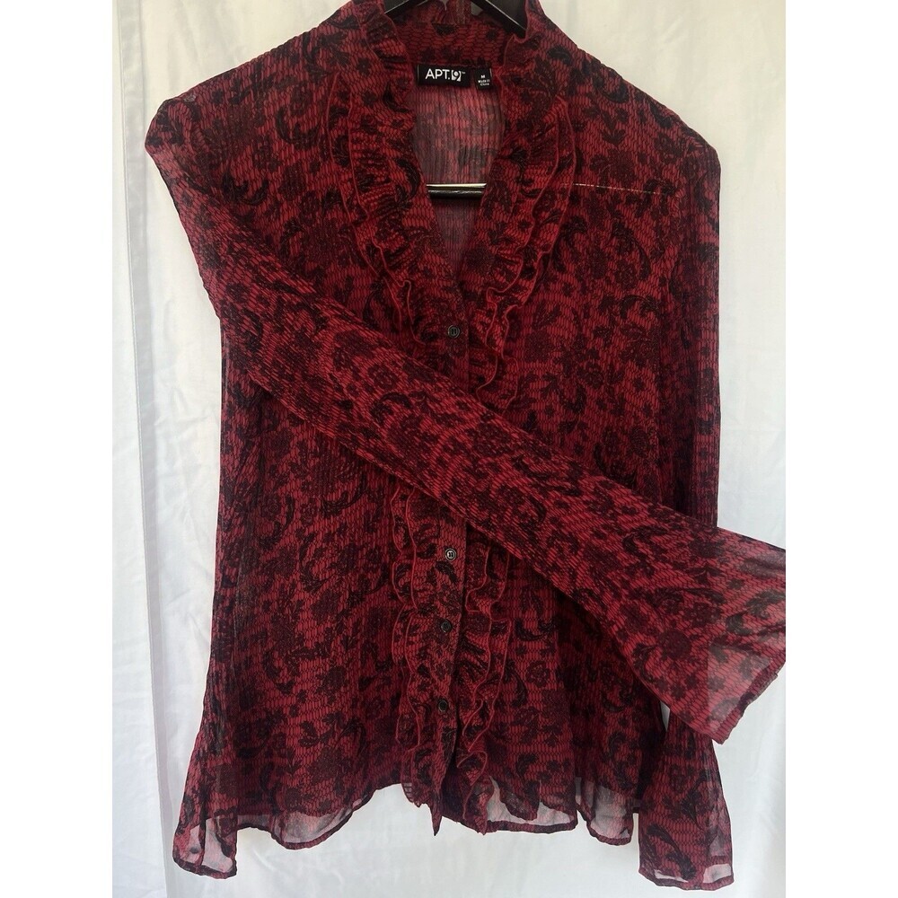 Apt. 9 Red Sheer Mesh Button Up Blouse M Floral B… - image 3